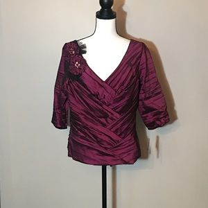 KM Collections Mills Bell Formal Wine Blouse Sz 14